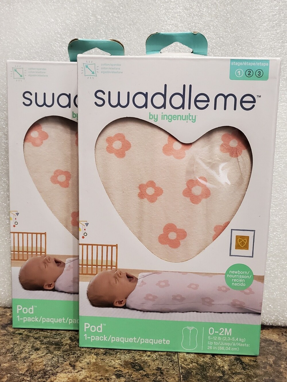 Two NIB - SwaddleMe By Ingenuity Pod, Size newborn, 0-2 Months, Flower Confetti